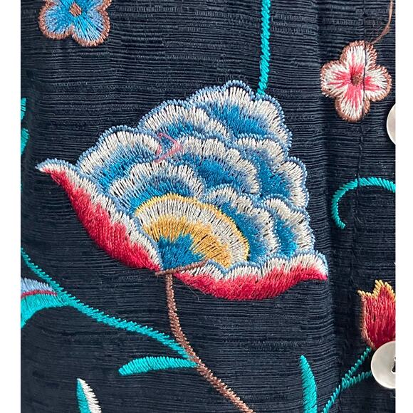 Silk Land 100% Silk Embroidered Black Blazer Small - Picture 3 of 6